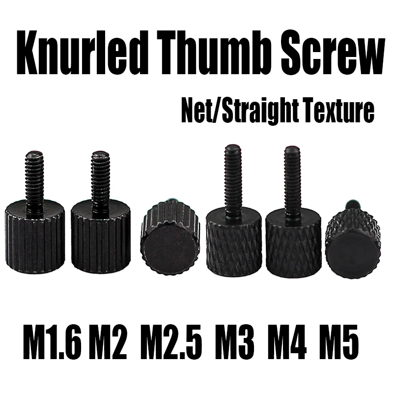 

4PCS Knurled Thumb Screw M1.6 M2 M2.5 M3 M4 M5 Carbon Steel Cylindrical Flat Head Hand Tighten Adjust Screw For DIY/Lens/Caliper