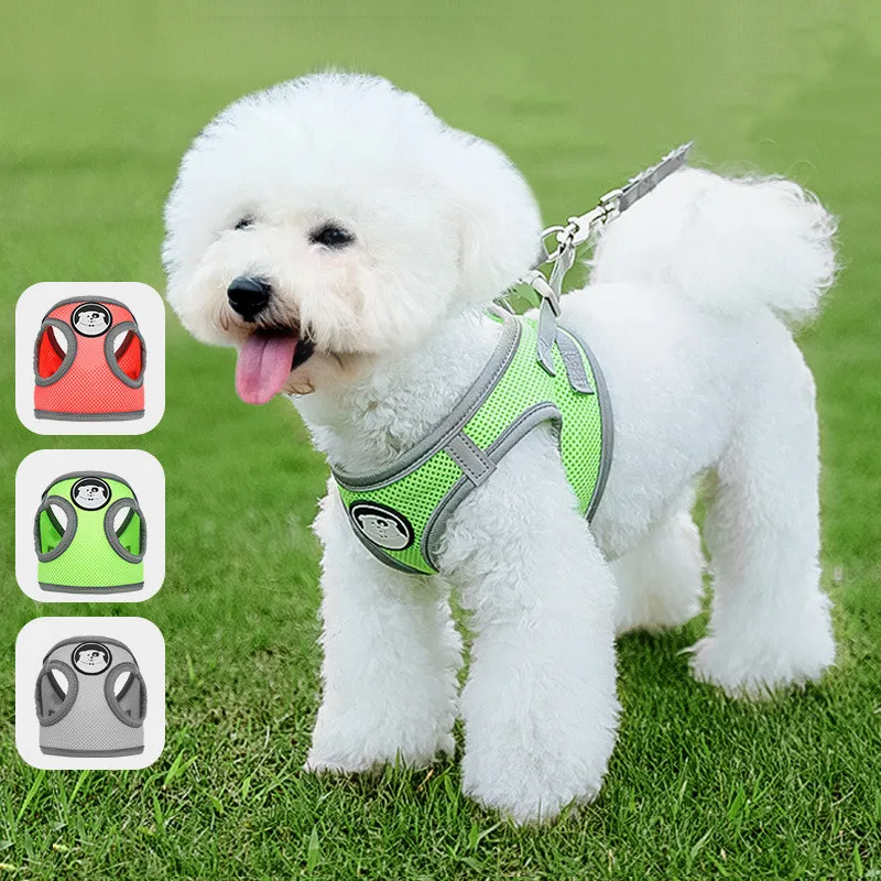 

Breathable Puppy Mesh Harness Soft Padded Dog Leash Small Dogs Cats Harness Vest Frech Bulldog Pug Chest Sraps Dog Accessories