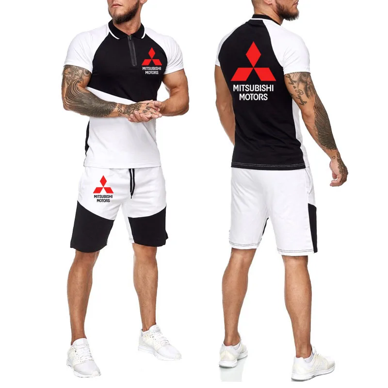 

（T-shirt+ shorts）Mitsubishi car logo print Harajuku 2021high quality short sleeve set Summer Comfort Casual fashion Men's set