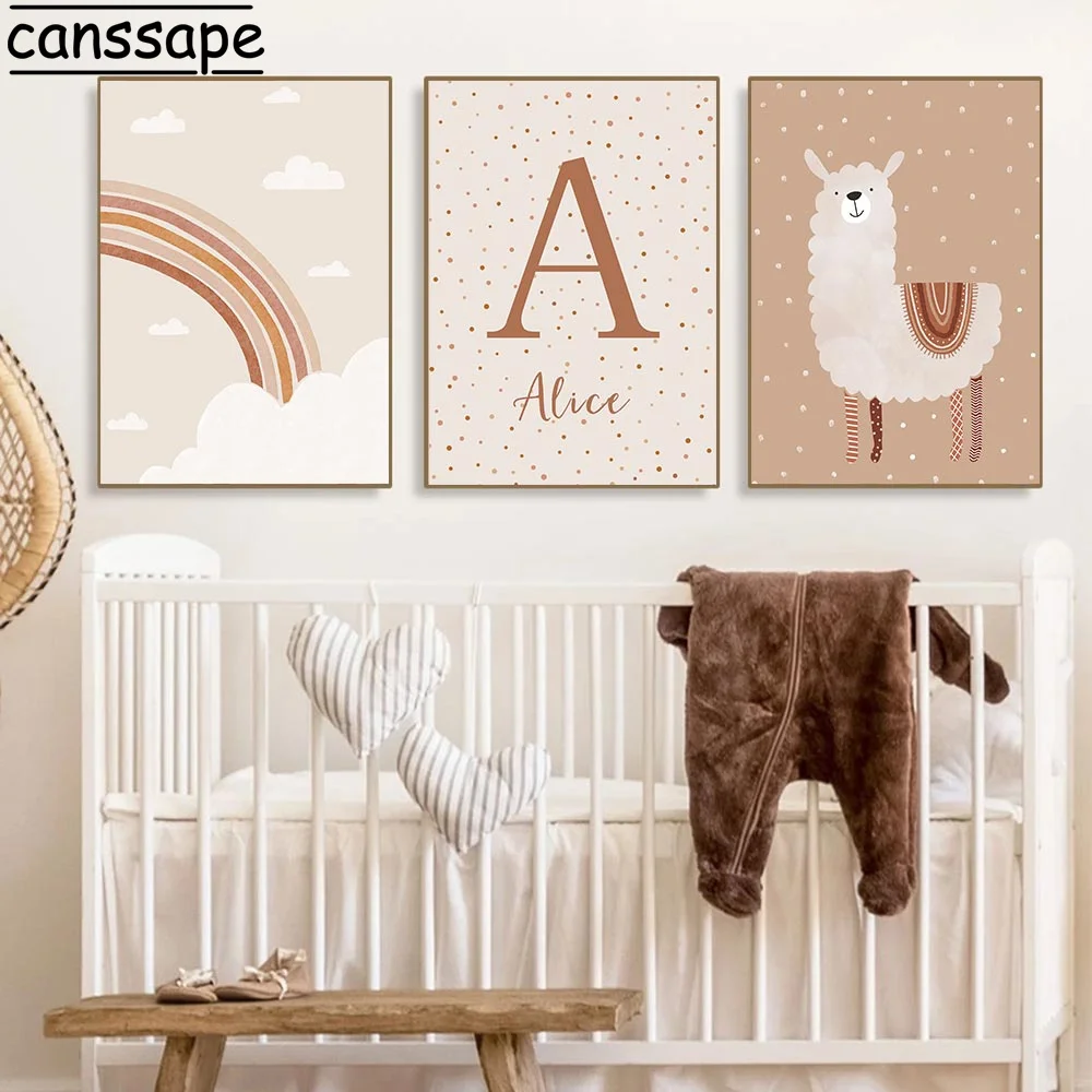 Постер с именем на заказ Картина холсте в стиле бохо альпака принты радуга