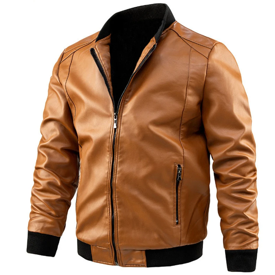 Plus Size 6XL 7XL PU Jacket Men Leather Coat Casual Motorcycle Biker Coat Solid Color Leather Jackets Male Big Size 6XL 7XL images - 6
