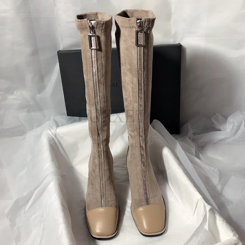 

Botas Mujer Women Boots Sexy Zipper Knee Length Boots Women Square Head High Heels Winter Fashion Boots