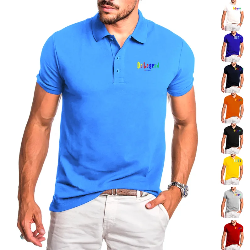 

Мужская футболка-поло с коротким рукавом, Однотонная футболка-поло из полиэстера, с тремя рядом пуговиц, лето 2023