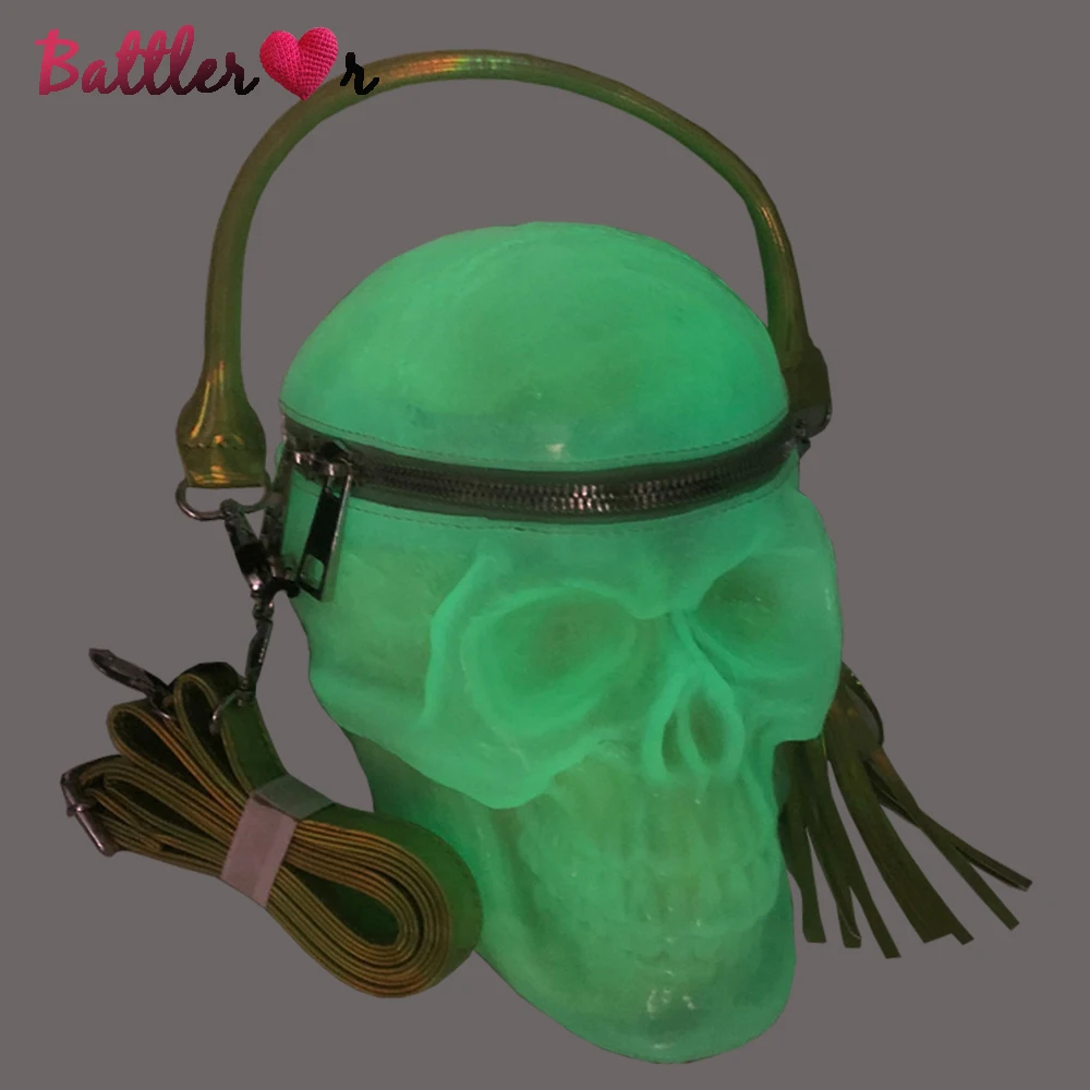 

3D Luminou Skull Bag for Women Steampunk Skeleton Head Shape Handbags and Purses Fashion Designer Satchel Totes Night Light Bag