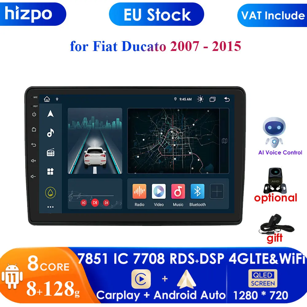 Carplay 4G-LTE 2Din Android радио для Fiat Ducato 2007-2015 Автомобильный GPS-навигатор Авторадио Стерео