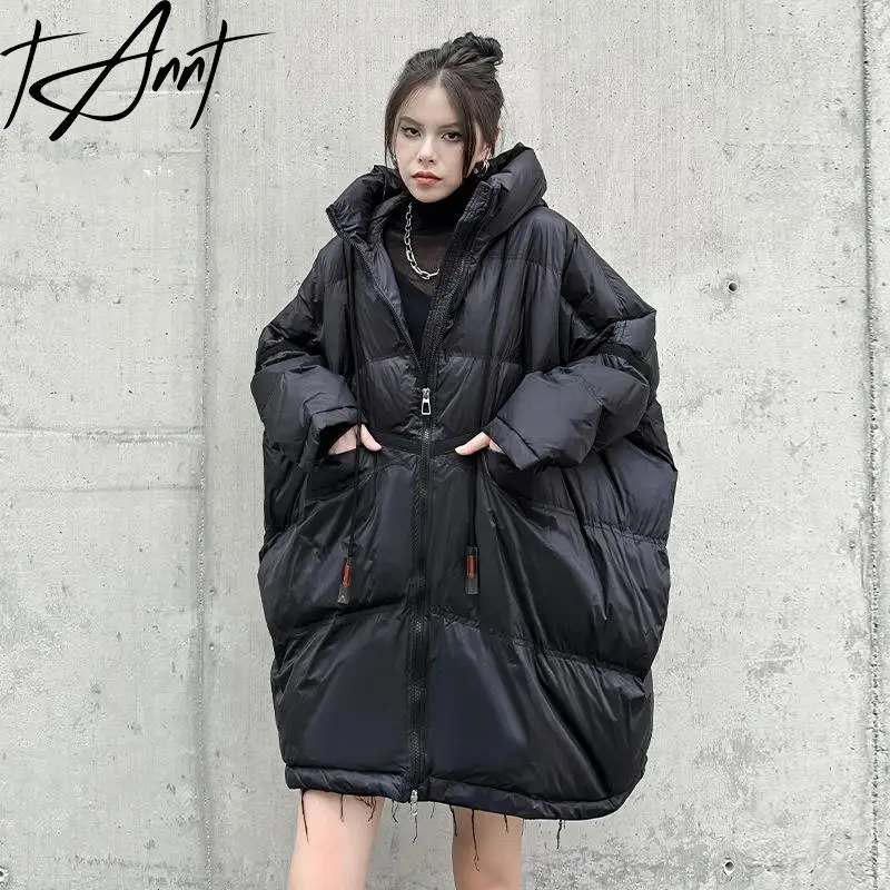 

Tannt Women Parka Fashion Black Hooded Oversize Winter Jacket Coats Irregular Loose Leisure Long Parkas Coats Women 2023 New