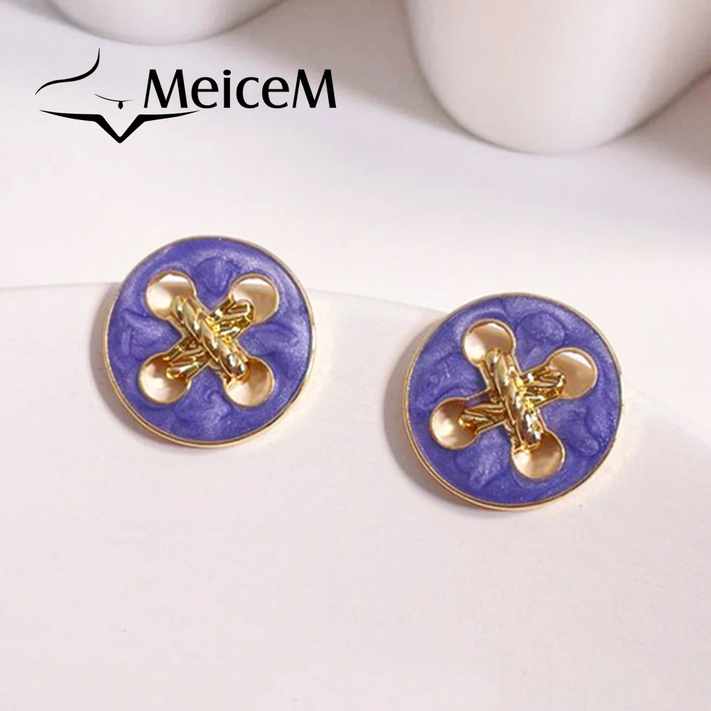 

New in Stud Earrings Purple Korean Enamel Button Earing Jewelry Beauty Trendy Aesthetic Accessories Original Earrings for Women
