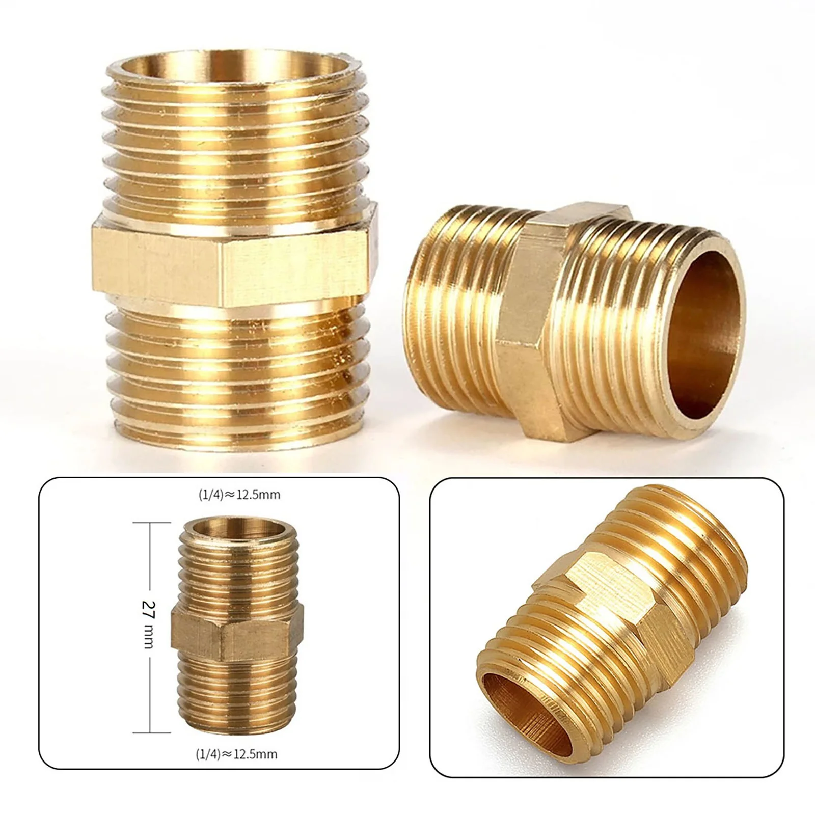 

2pcs Air Line Hose Compressor Connector 1/4inch BSP Male To Male Brass Pipe Adapter Air Tools Spare Parts Quick Hex Nipple