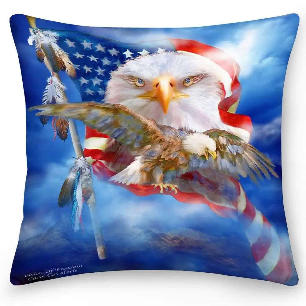 Двухсторонний чехол с изображением Ловца снов волка орла подушки персиковая