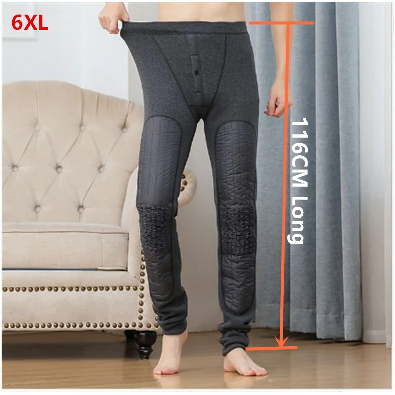 

Tall Men Winter Long Johns Thermal Underwear Men's Leggings 116CM High Waist 6XL Plus Size Extra Long Berber Fleece Underpants