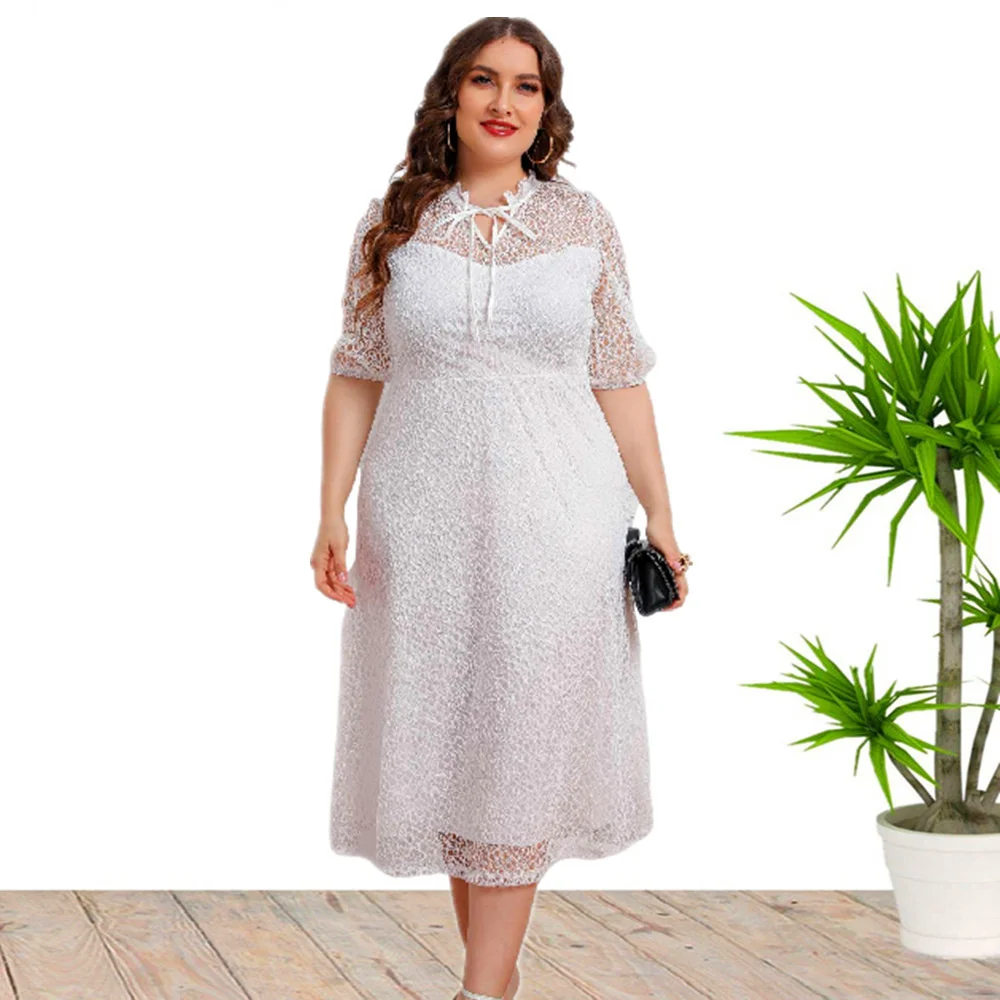Plus Size Large Women's Dress 2023 Elegant V- Neck Women's Spring Summer New Lace Dresses Half Sleeves Maxi Party Evening Dress