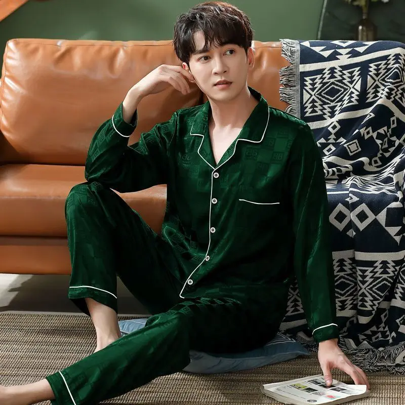 Pajamas Men's Ice Silk Spring and Autumn 2023 New Long Sleeve Youth Summer Thin Men's Silk Home Suit