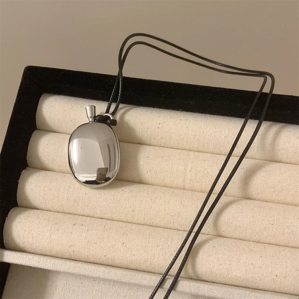 Черная кожаная веревка длинное ожерелье кулон цепочка на ключицу колье