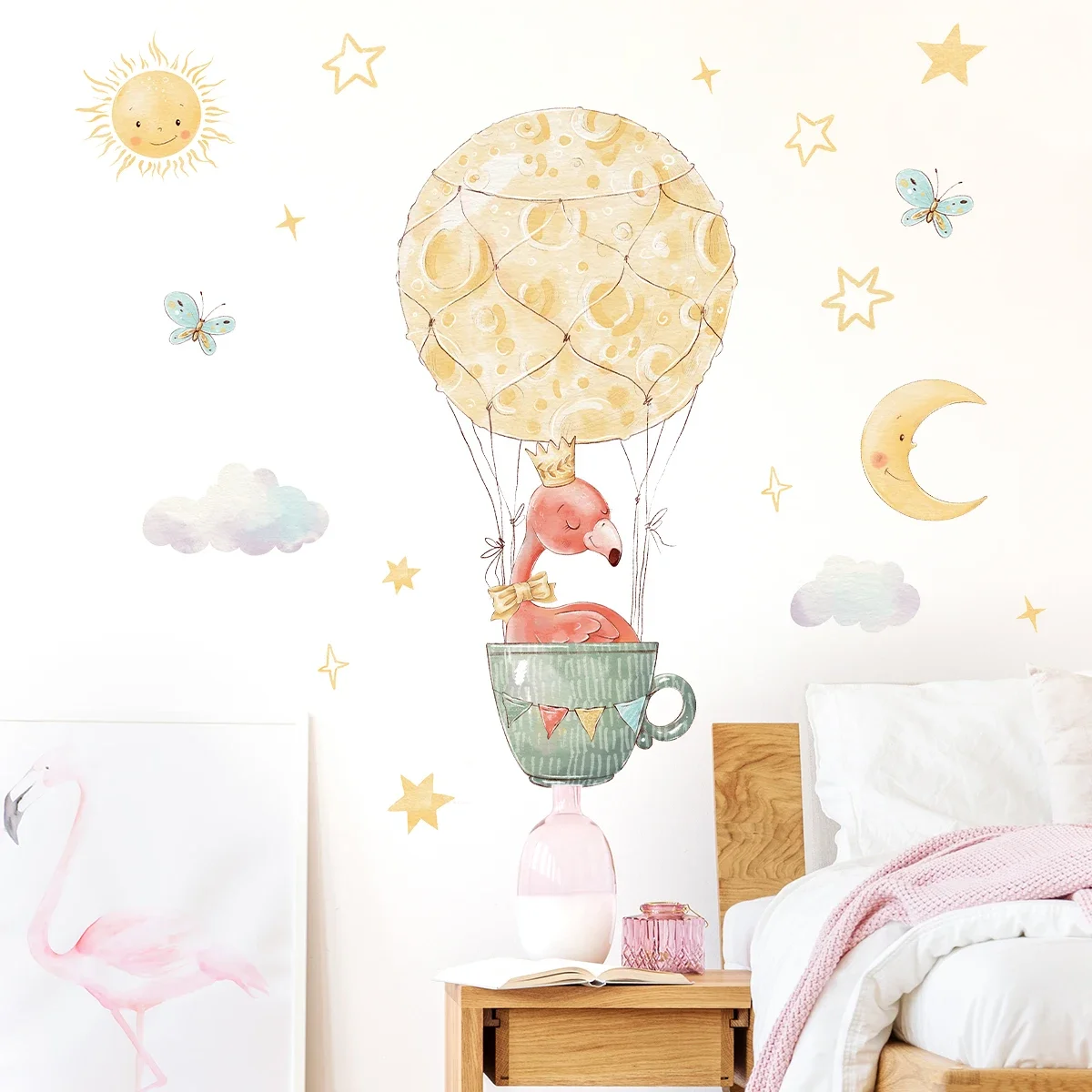 Мультяшные стикеры на стену в виде горячего воздушного шара Луны и солнца для