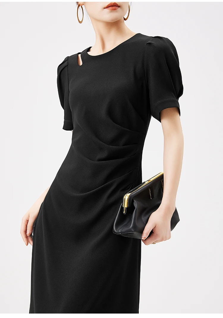

Black Dress High Quality Designer Summer 2022 New Original Design Acetate Viscose Dresses for Women Party Mid-Calf