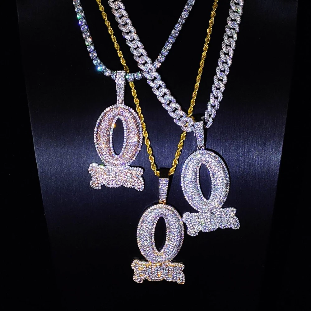 

Iced Out Letter O Block Pendant Bling Cubic Zirconia Micro Pave Cz Paved Hip Hop Men Boy Rope Chain Jewelry