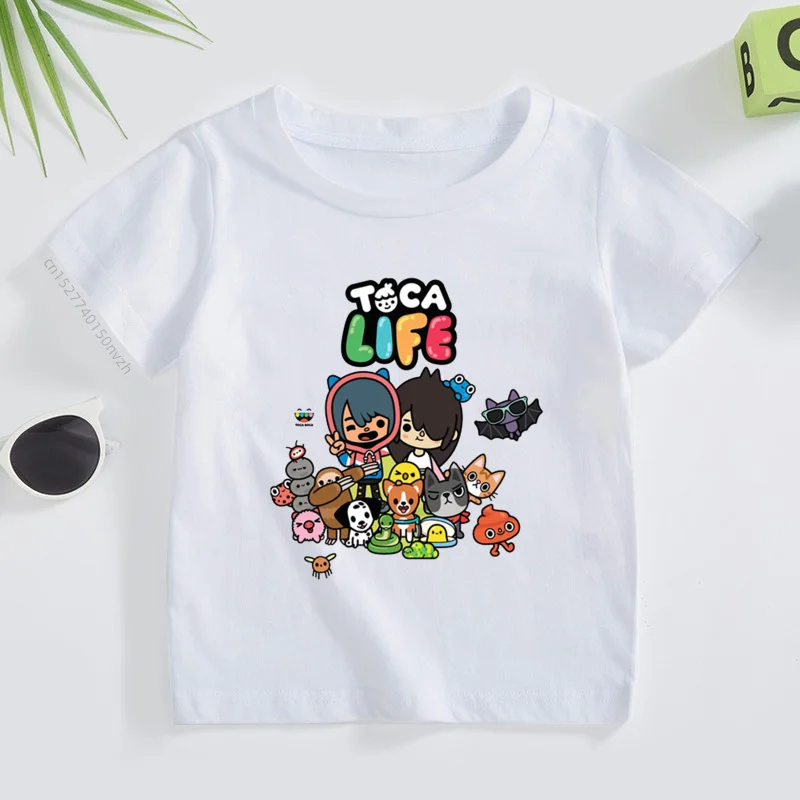 

New Toca Life Print Kids T-shirt Baby Boys Gift Children's Short-sleeved Squad Goals Girls Cartoon Animation Game Top