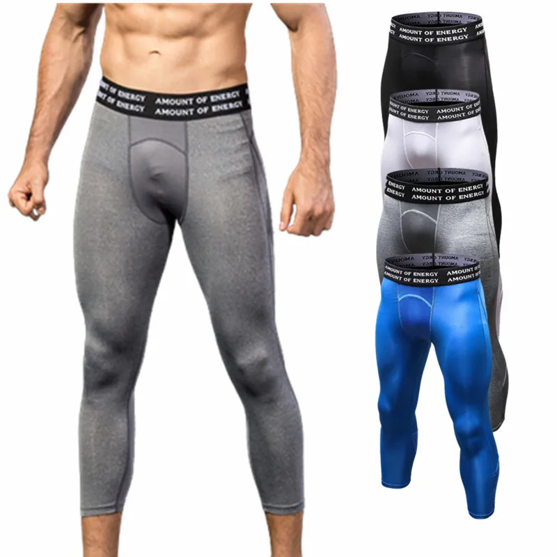 

Men Bottom Sport Tight 3/4 Stretch Cropped Pants Boy Basketball Fitness Running Workout Training Cycling Perspiration Leggings