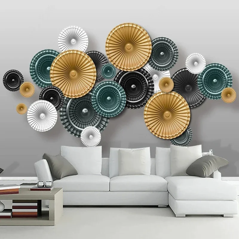 

Пользовательские 3D обои из кованого железа, геометрический круглый узор, роспись для спальни, гостиной, фона для телевизора, настенная живопись, домашний декор