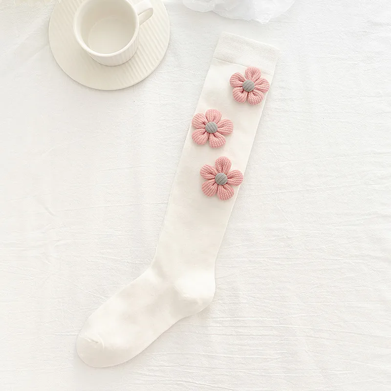 3pairs/ 6pcs PINK Flowers Ladies Knee High Socks Women student Socks School Party Street Dancing Knee Sock For Women Eur 36-40