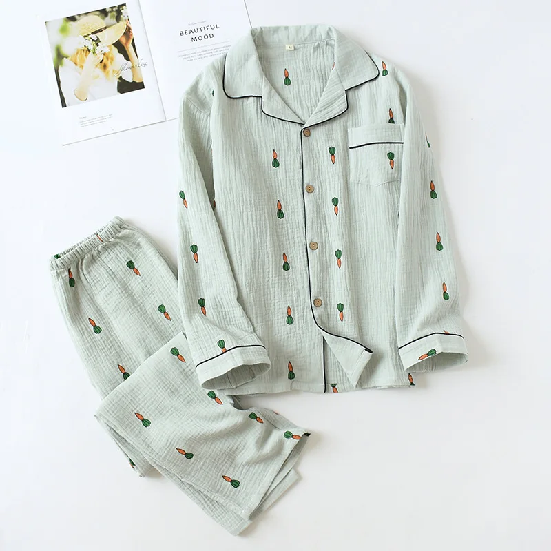 New Men's Pajamas Set Crepe Cotton Soft Homewear Loungewear Set Spring Summer Autumn Long Sleeve Home Clothing For Sleepwear