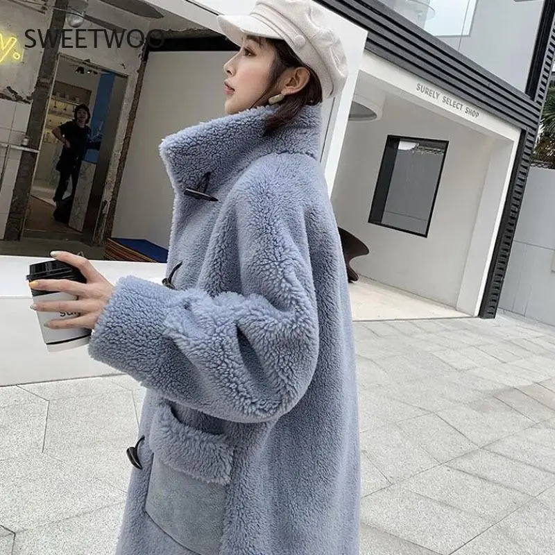 Real Fur Coat High Quality 2021 Long Sheep Shearling Women Winter Fur Jackets Teddy Coats Korean Style Feminina Contracted Slim
