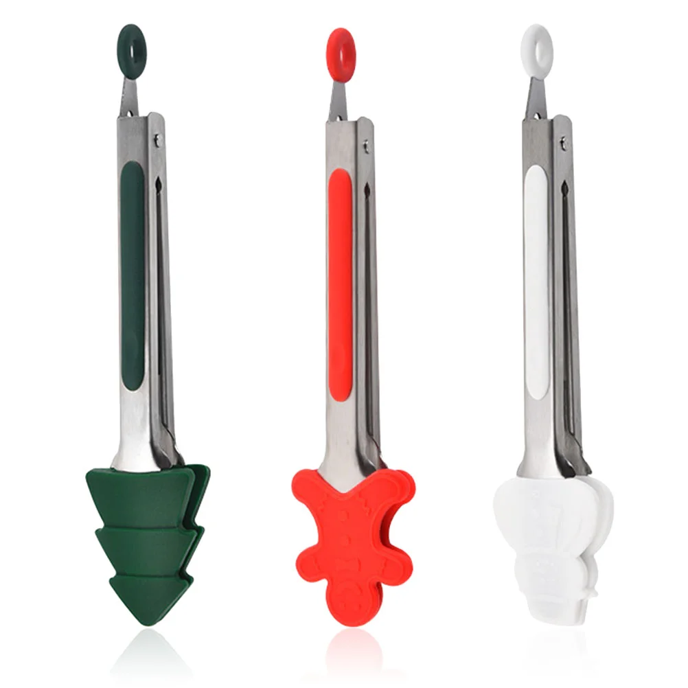 

Tongs Silicone Cooking Serving Christmas Tongsteel Stainless Kitchen Bbq Salad Gripper Grill Steak Bread Ice Baking Handle