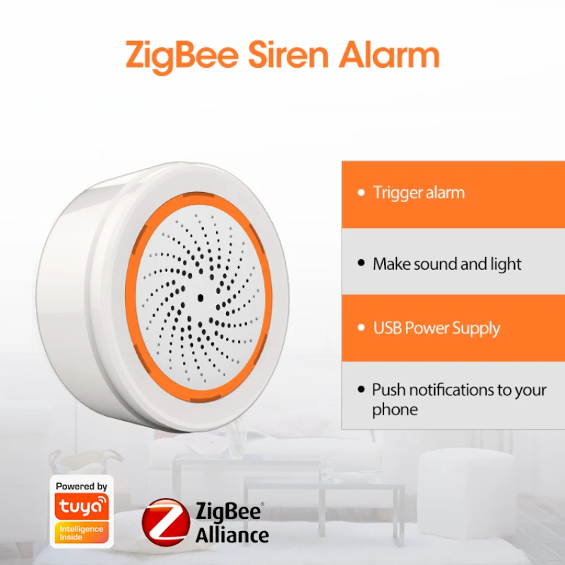 

Zigbee 3.0 Tuya Sound Sensor Detector Triggered 90 DB Sound Alarm and Turn on the lights automatically 2 in1 Security System
