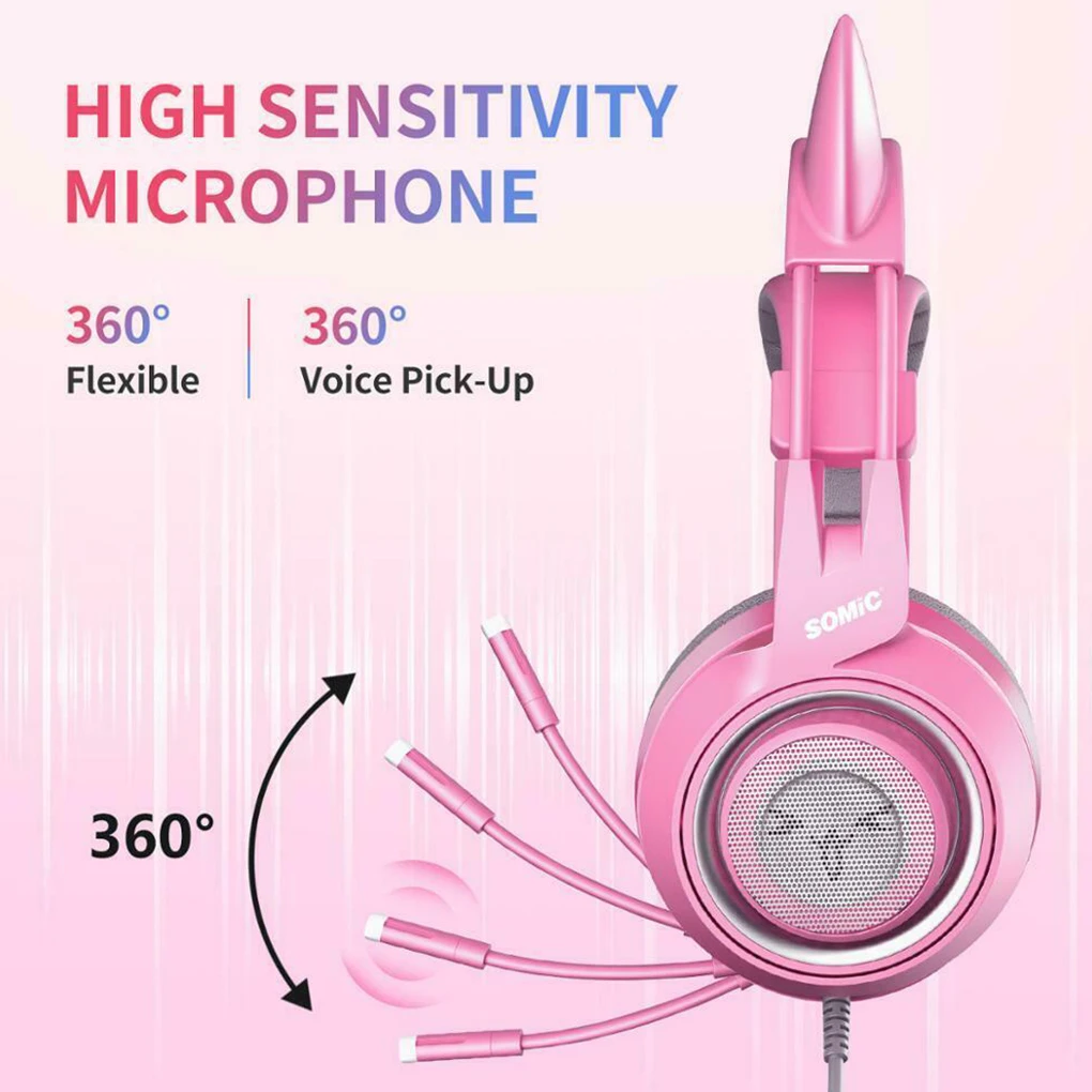

Wired Headset Gamer Pink Cat Ear Headset Cute PS4 Phone PC With Microphone 3.5mm Gaming Phone PS4 Overear Gamer G951s Pink