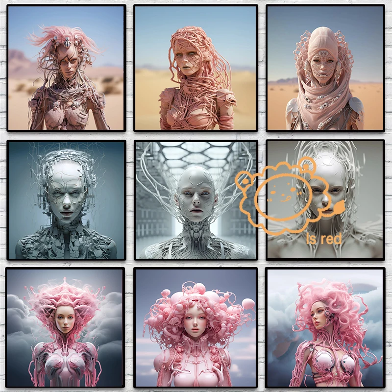 Постер Androids розовая Роботизированная девушка футуристические румяна cyборг