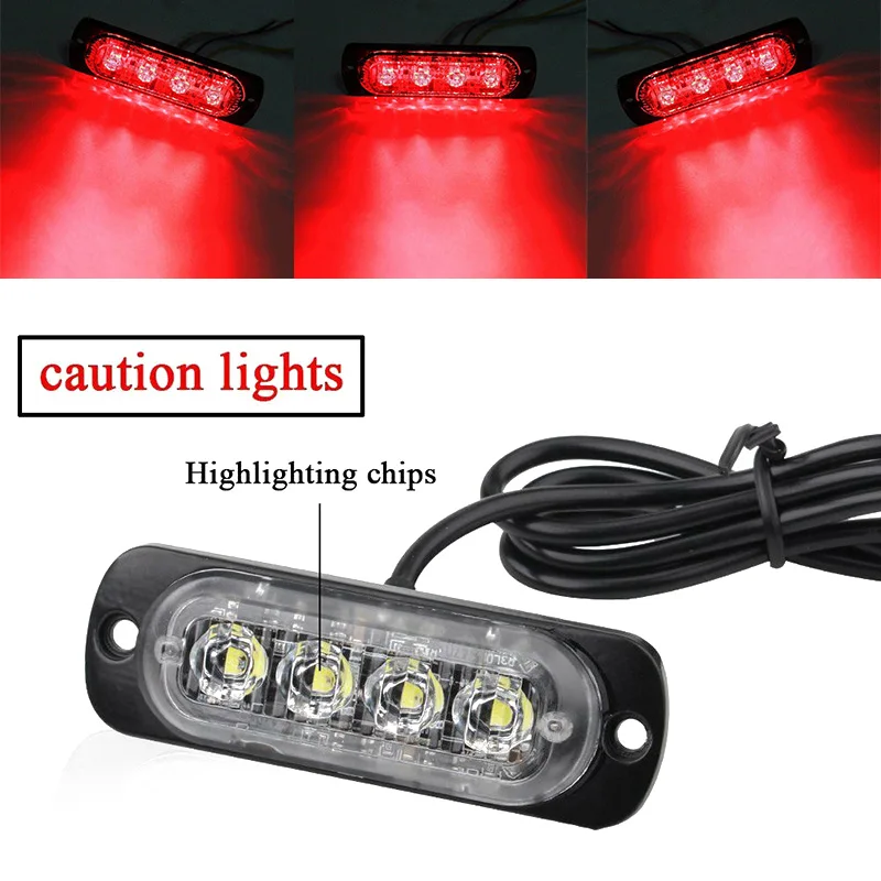 

4LED Off-Road Car Trucks Safety Urgent Working Fog Red Light Lamp --12V- 800LM 12W LED Urgent Light Fast Heat Dissipation