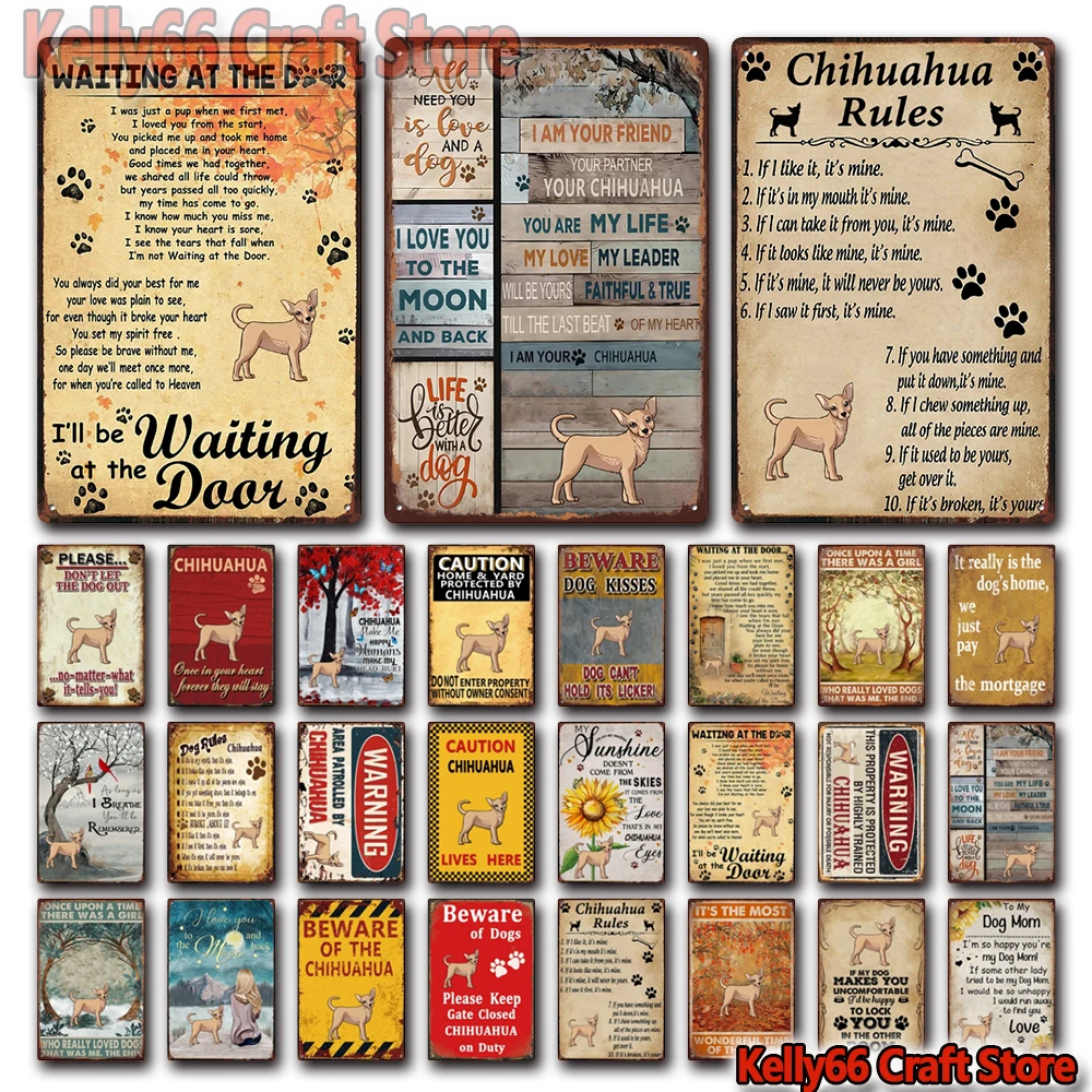 [Kelly66] телефон патрулированный чихуахуа собака правила жестяной плакат Арт