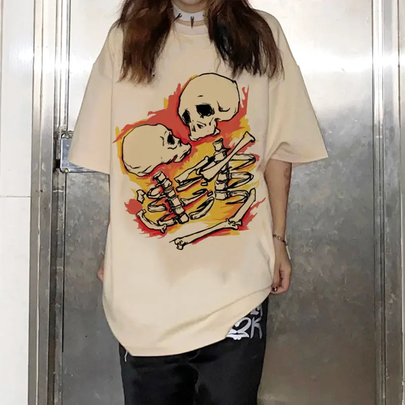 

Skull Two-dimensional Oversized T-shirt Short-sleeved T-shirt Women's Summer New Street Style Harajuku Top Cool Women's T-shirt