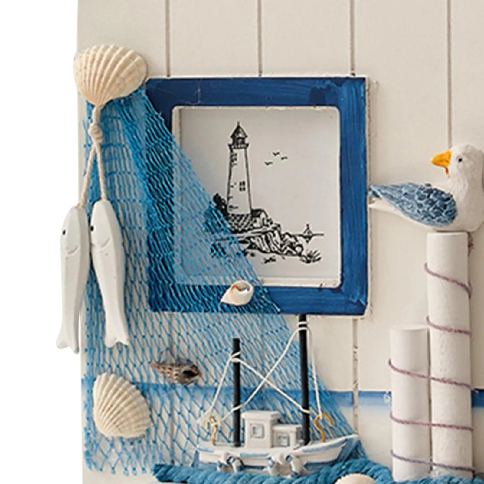 ścienny drewniany schowek na klucze Dekoracja z motywem oceanu 6 haczykami Ręcznie malowana szafka Wieszak do dekoracji sypialni Wytrzymały