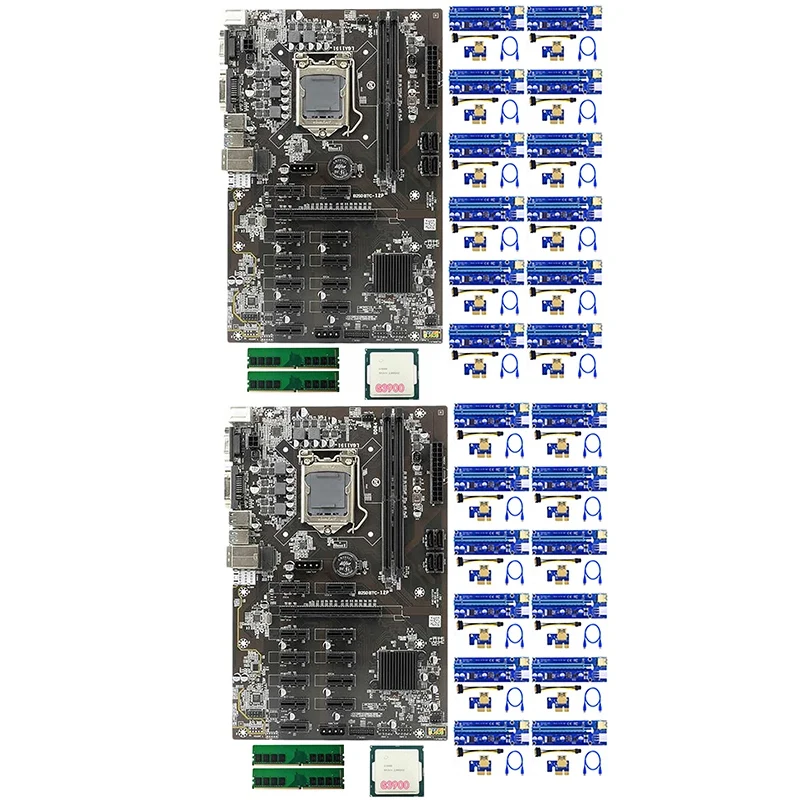 Набор материнской платы для майнинга B250 BTC с 12X009S PCIE, переходная карта + 1XG390 0 ЦП + 2X DDR4 RAM 12 GPU LGA1151 DDR4 DIMM SATA3.0
