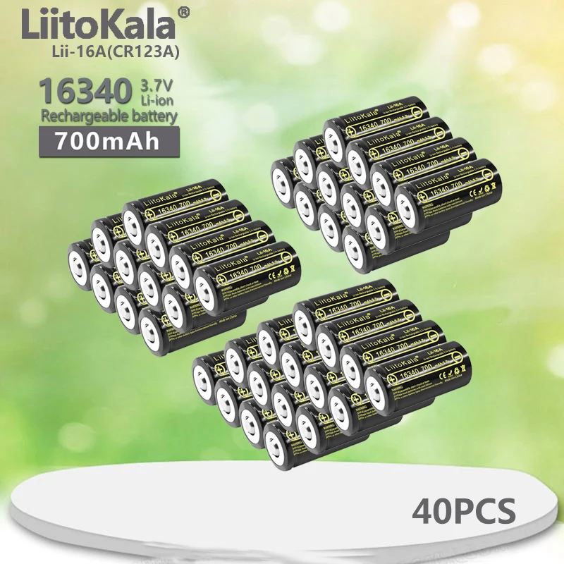 

40PCS New Class A LiitoKala Lii-16A Li-ion 16340 CR123A Rechargeable Batteries 3.7V CR123 For Laser Pen LED Flashlight Cell
