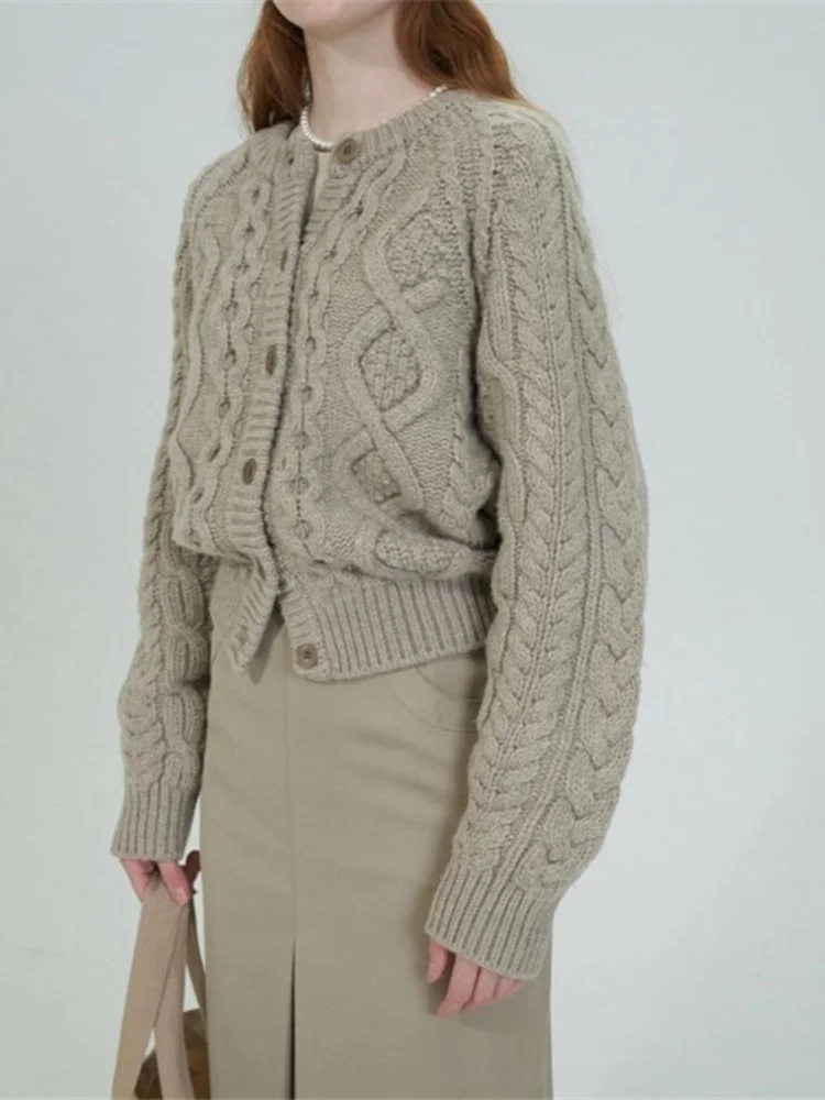 

Autumn and Winter New Sweater Round Neck Long Sleeve Cardigan Twist Diamond Top