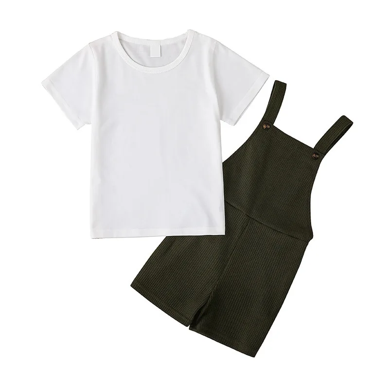 

Baby Boys Clothes Summer Cotton White Cotton Short-Sleeved T-Shirt Two-piece Overalls Suit Baby Clothes 4-7Years Baby