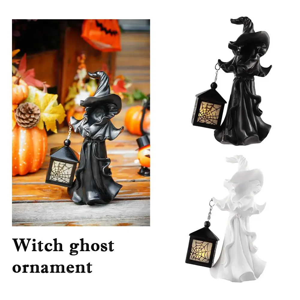 

Halloween Hell Messenger With Lantern Vintage Resin Ghost Halloween Lantern Lanterns Witch LED Barrel Ghost Cracker Statues N2I8