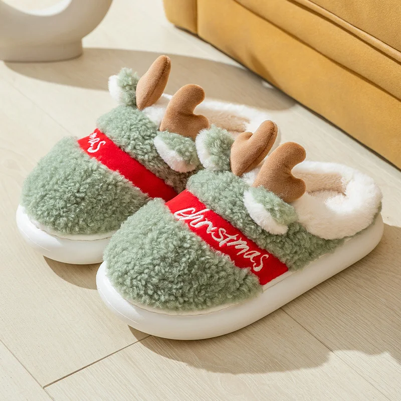 Cute Christmas Elk Winter Home Slippers for Women Platform Furry Soft Slippers female Warm Comfortable Indoor Unisex Slippers