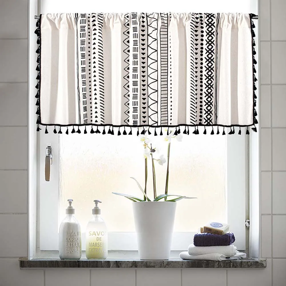 

Nordic Black White Geometric Printed Curtain for Living Room Dust-proof Curtain Valance Kitchen Cabinet Door Cafe Window Drapes
