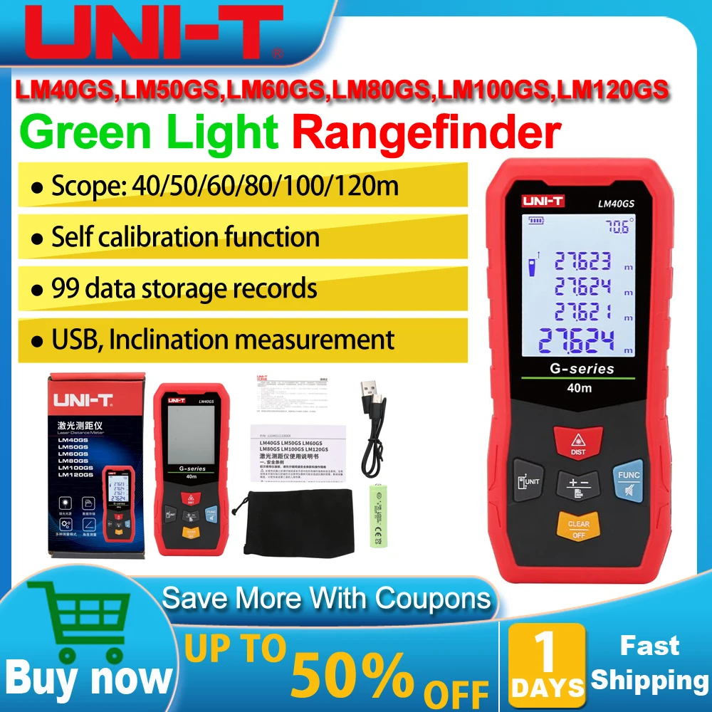 Фото UNI-T LM40GS LM50GS LM60GS LM80GS LM100GS LM120GS Цифровой дальномер Зеленый лазерный дальномер Внутренний и наружный дальномер №1