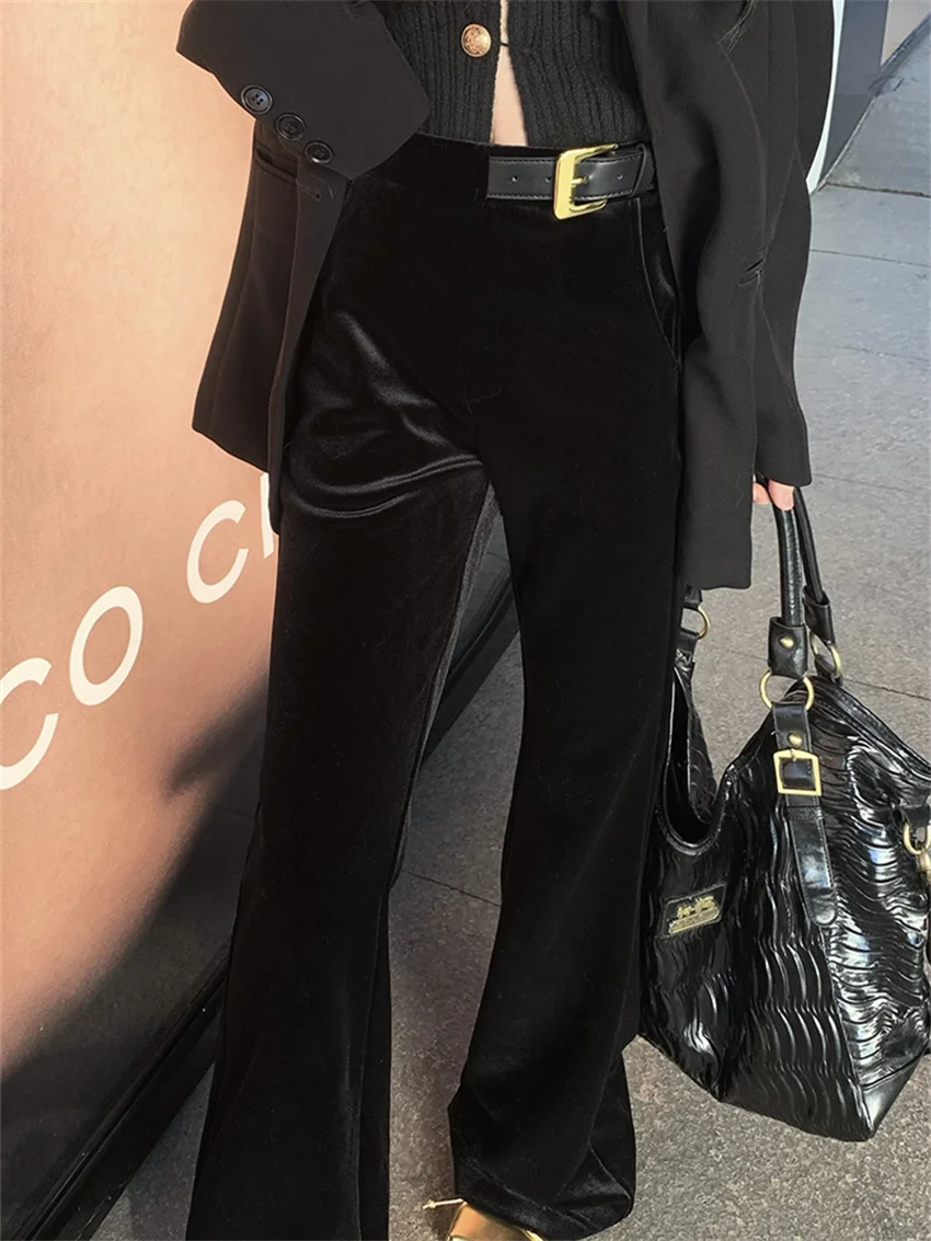 Женские офисные брюки Alien Kitty Черные Облегающие расклешенные с высокой талией