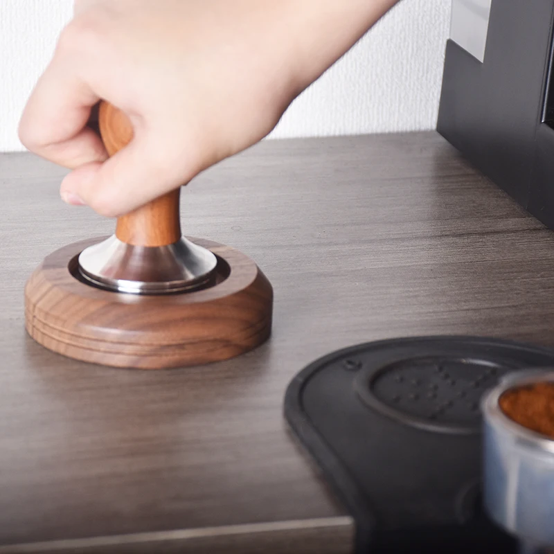 

51mm/53mm/58mm Wooden Espresso Coffee Tamper Mat Walnut Tampering Holder Corner Pad Distributor level tools Rack coffeeware