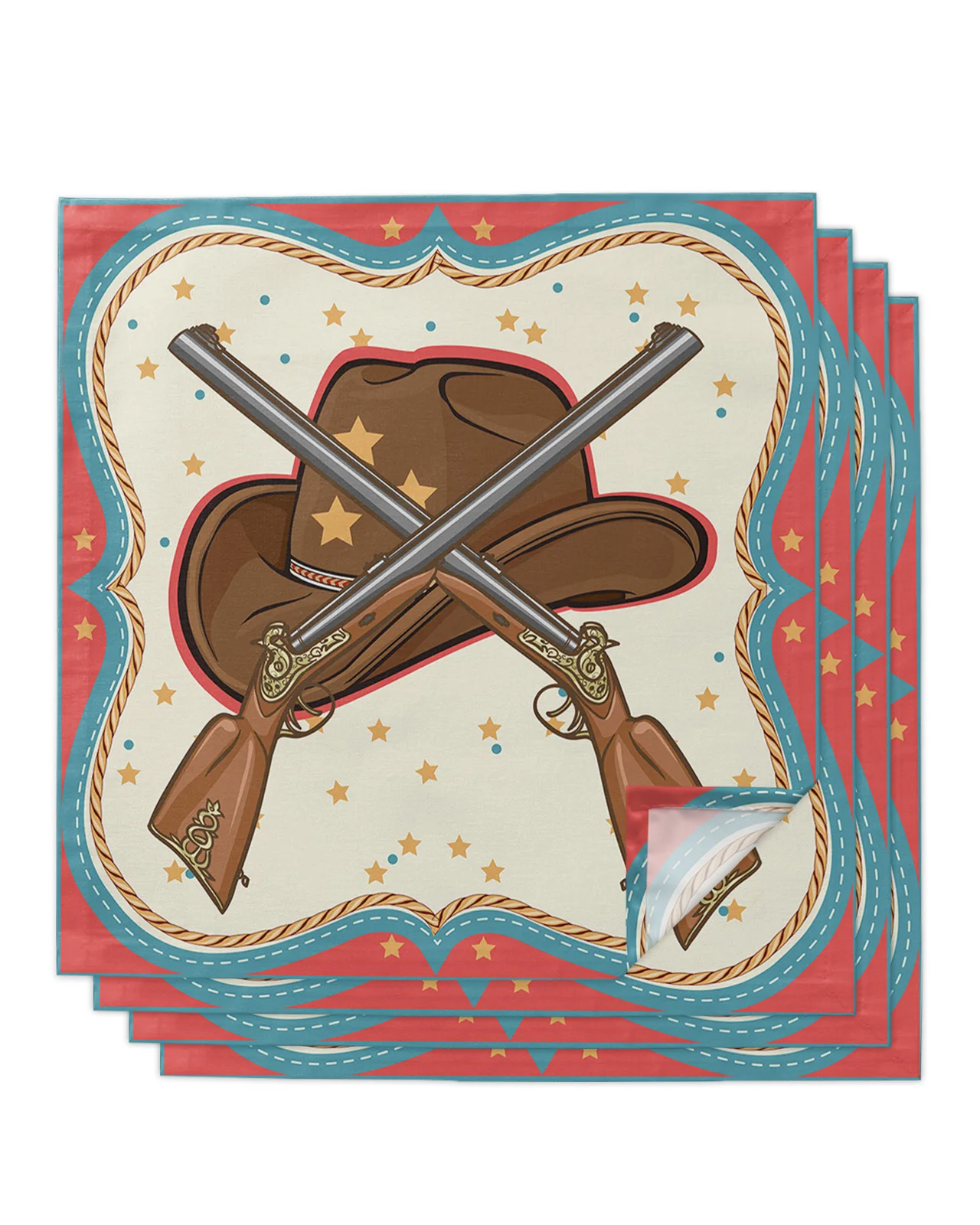 

4pcs Western Cowboy Hat Pistol Star Square 50cm Table Napkin Party Wedding Decoration Table Cloth Kitchen Dinner Serving Napkins