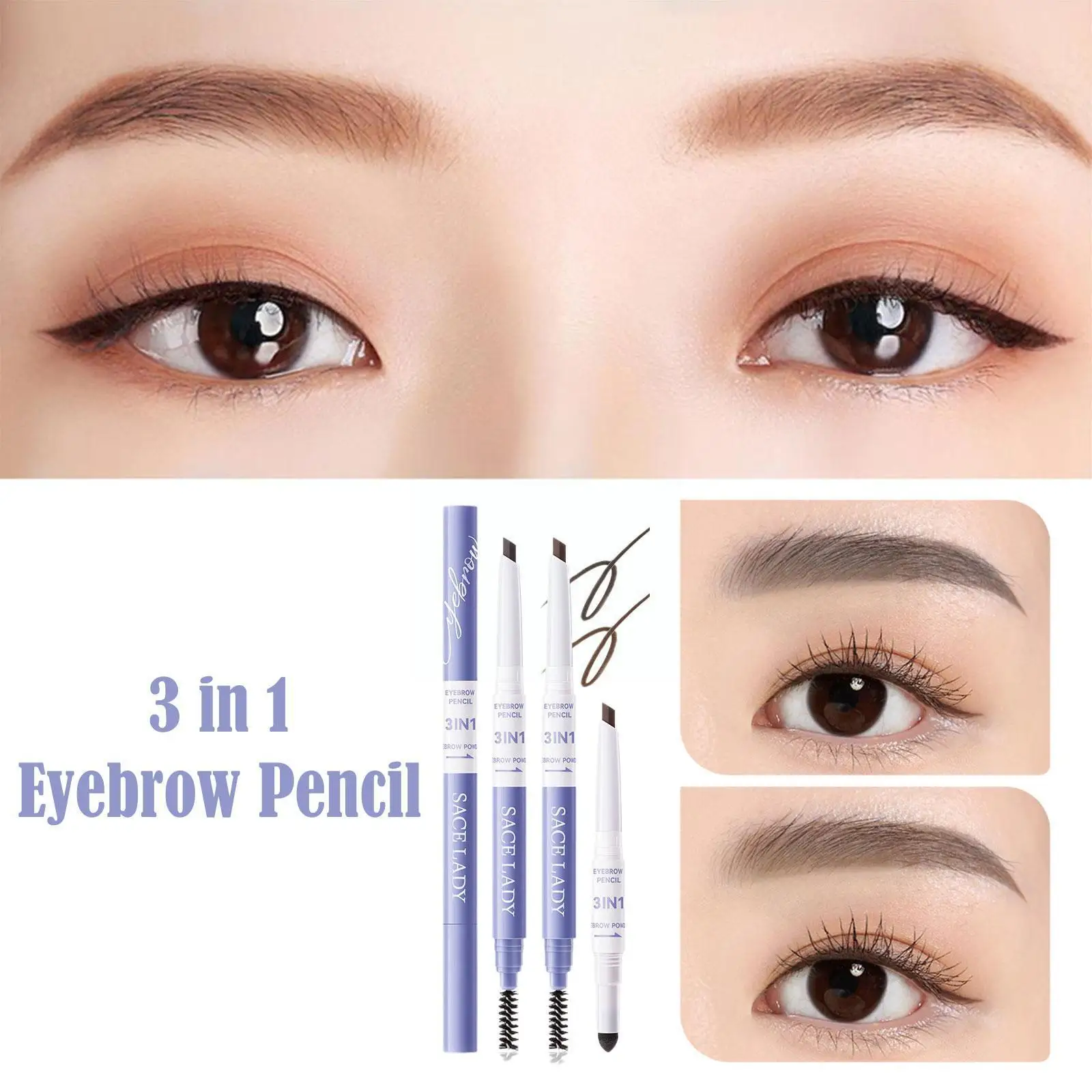 

3 In 1 Eyebrow Pencil with Brush Automatic Eyebrow Eyebrow Easy Ware Pencil Pen Waterproof Makeup Tools Long-lasting R8P5