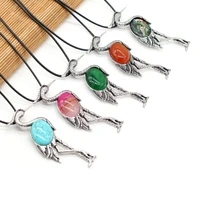 5pcs natural stone rose quartz malachite shell alloy peacock pendant necklace for jewelry makingdiy accessories charm gift party