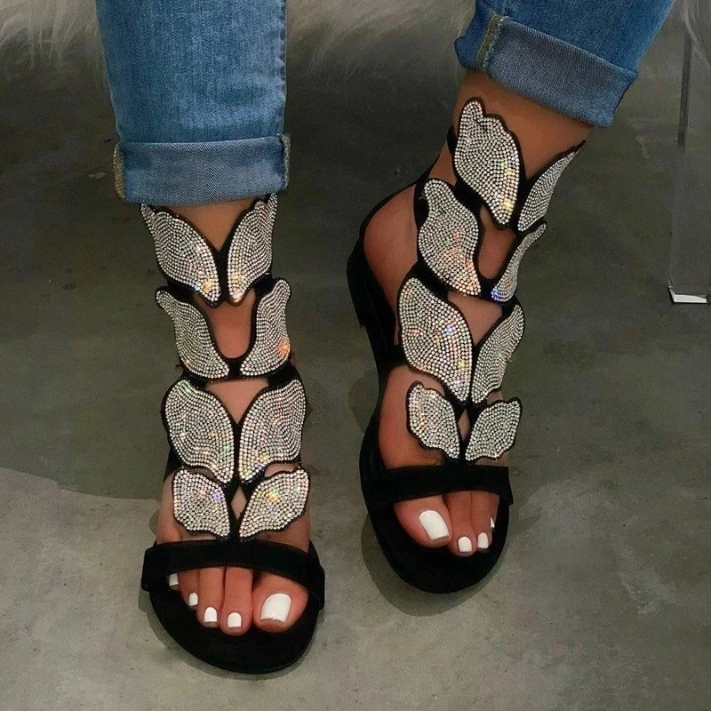 

Summer Gladiator Women Sandals Platform Flat Peep Toe Crystal Wings 2020 Fashion Rome Party Female Ladies Shoes Zapatos De Mujer
