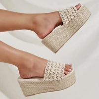 women slippers blue wedge sandals summer lace pearl platforms heels casaul wedges shoes high heel slippers vrouwen zomer