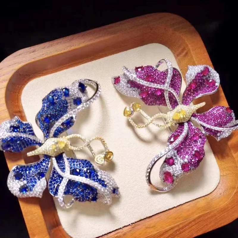 

Luxury Jewelry Cute Romantic Butterfly Brooch For Women Fine Jewelry Different Color 925Sterling Silver With Cubic Zirconia Gift